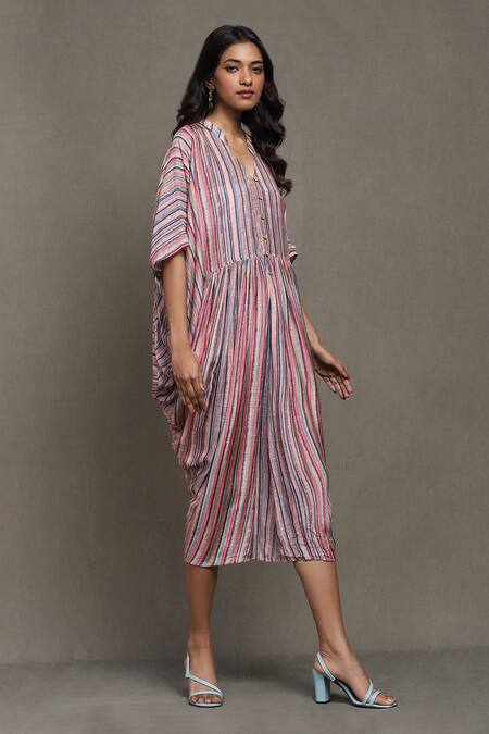 Buy Ritu Kumar Multi Color Viscose Bandeau Neck Coco Striped Print Kaftan Dress Online at Aza Fashions Buy_Ritu Kumar_Multi Color Viscose Bandeau Neck Coco Striped Print Kaftan Dress_Online_at_Aza_Fashions
