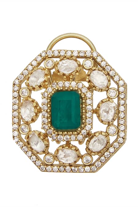 Buy Moh-Maya By Disha Khatri Gold Plated Zari, Diamonds, Stones Emerald Polki Choker Set Buy_Moh-Maya By Disha Khatri_Gold Plated Zari, Diamonds, Stones Emerald Polki Choker Set