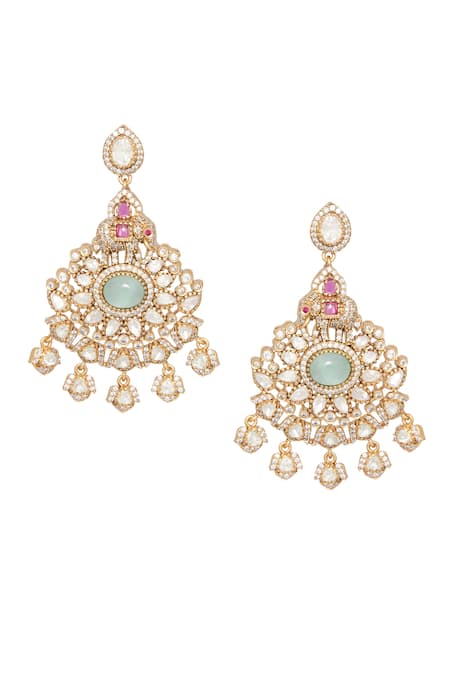 Buy_Moh-Maya By Disha Khatri_Gold Plated Stones, Ruffles Embellished Pendant Necklace Set _Online_at_Aza_Fashions