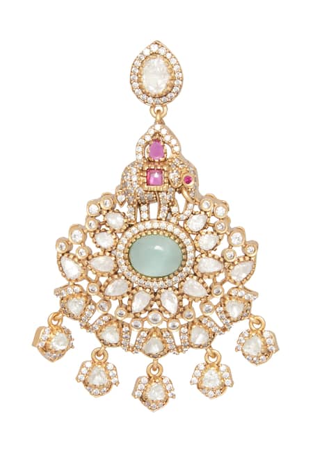 Shop_Moh-Maya By Disha Khatri_Gold Plated Stones, Ruffles Embellished Pendant Necklace Set _Online_at_Aza_Fashions