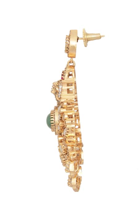 Moh-Maya By Disha Khatri_Gold Plated Stones, Ruffles Embellished Pendant Necklace Set _at_Aza_Fashions