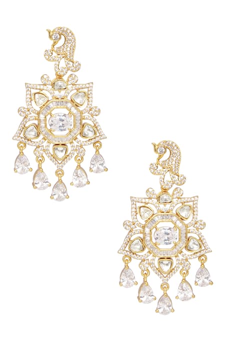 Moh-Maya By Disha Khatri_Gold Plated Pearls, Diamonds, Moissanite Embellished Pendant Necklace Set _Online_at_Aza_Fashions