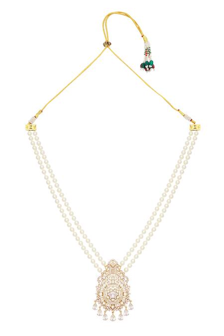 Moh-Maya By Disha Khatri_Gold Plated Pearls, Diamonds, Moissanite Embellished Pendant Necklace Set _at_Aza_Fashions