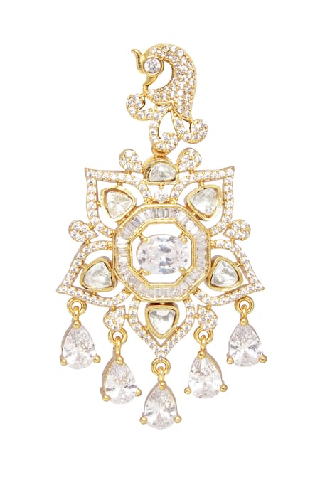 Buy_Moh-Maya By Disha Khatri_Gold Plated Pearls, Diamonds, Moissanite Embellished Pendant Necklace Set 