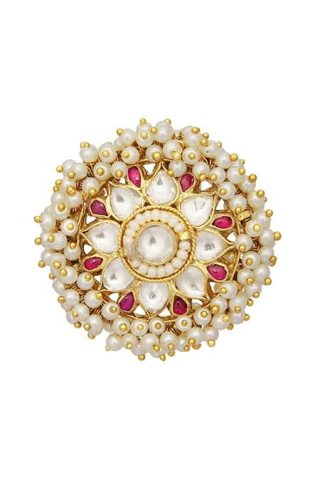Moh-Maya By Disha Khatri Floral Pearl & Kundan Embellished Ring 