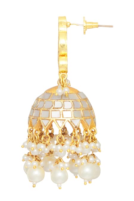 Buy Moh-Maya By Disha Khatri Gold Plated Pearls, Gota Patti Kundan Embellished Jhumkas Online at Aza Fashions Buy_Moh-Maya By Disha Khatri_Gold Plated Pearls, Gota Patti Kundan Embellished Jhumkas _Online_at_Aza_Fashions