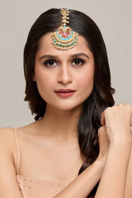 Buy_Moh-Maya By Disha Khatri_Gold Plated Chaand Shaped Maangtikka _Online_at_Aza_Fashions