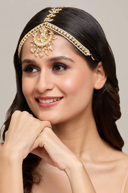 Moh-Maya By Disha Khatri_Gold Plated Kundan Embellished Mathapatti _Online_at_Aza_Fashions