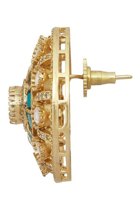 Shop_Moh-Maya By Disha Khatri_Gold Plated Zari, Crystals Polki Embellished Studs_Online_at_Aza_Fashions