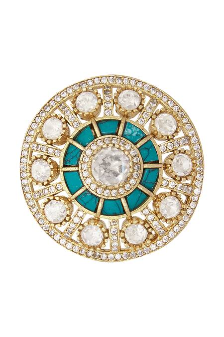 Moh-Maya By Disha Khatri_Gold Plated Zari, Crystals Polki Embellished Studs_at_Aza_Fashions