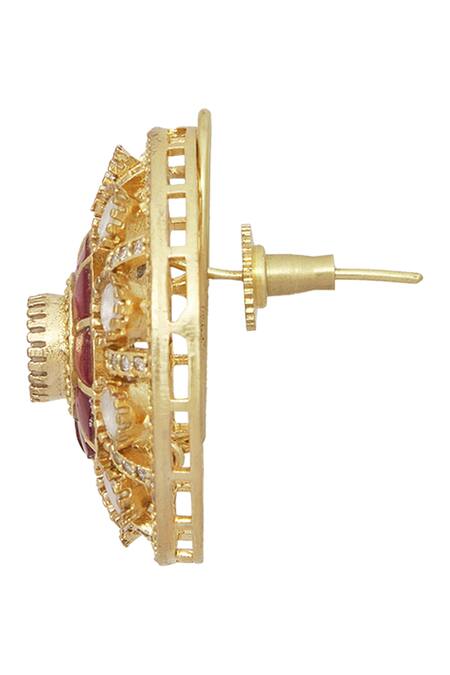 Moh-Maya By Disha Khatri_Gold Plated Zari, Crystals Ruby Stone Embellished Studs _at_Aza_Fashions