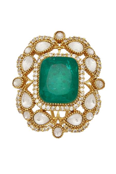 Shop Moh-Maya By Disha Khatri Green Zari, Diamonds Polki Embellished Floral Studs Online at Aza Fashions Shop_Moh-Maya By Disha Khatri_Green Zari, Diamonds Polki Embellished Floral Studs _Online_at_Aza_Fashions