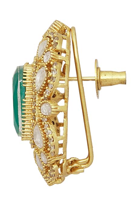 Moh-Maya By Disha Khatri Green Zari, Diamonds Polki Embellished Floral Studs at Aza Fashions Moh-Maya By Disha Khatri_Green Zari, Diamonds Polki Embellished Floral Studs _at_Aza_Fashions