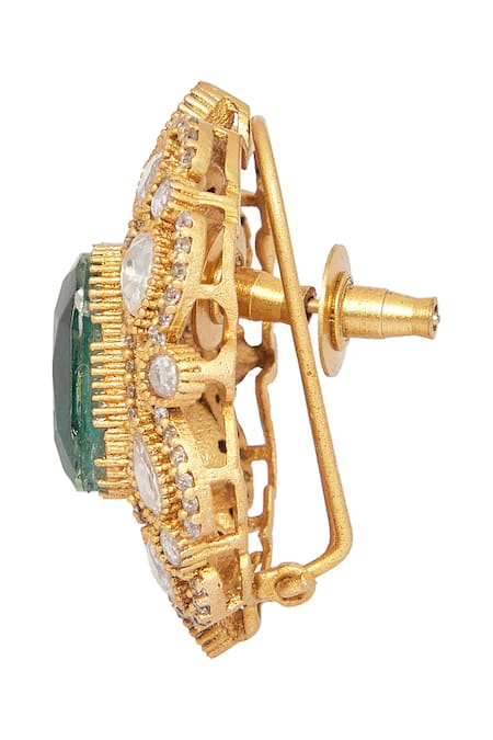 Moh-Maya By Disha Khatri Green Zari, Diamonds Polki Embellished Floral Cutwork Studs at Aza Fashions Moh-Maya By Disha Khatri_Green Zari, Diamonds Polki Embellished Floral Cutwork Studs _at_Aza_Fashions