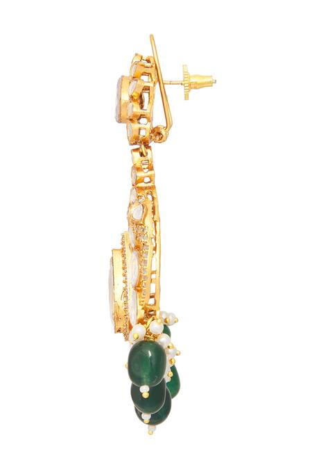 Buy_Moh-Maya By Disha Khatri_Green Diamonds, Stones Floral Beads Embellished Necklace Set _Online_at_Aza_Fashions