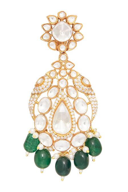 Shop_Moh-Maya By Disha Khatri_Green Diamonds, Stones Floral Beads Embellished Necklace Set _Online_at_Aza_Fashions