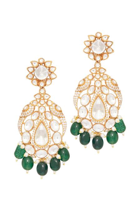 Moh-Maya By Disha Khatri_Green Diamonds, Stones Floral Beads Embellished Necklace Set _at_Aza_Fashions