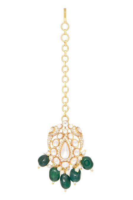 Buy_Moh-Maya By Disha Khatri_Green Diamonds, Stones Floral Beads Embellished Necklace Set 