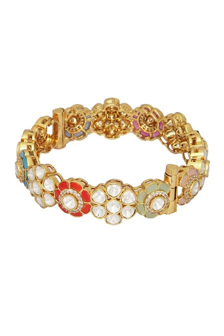 Moh-Maya By Disha Khatri Gold Plated Crystals, Diamonds Floral Embellished Kada Online at Aza Fashions Moh-Maya By Disha Khatri_Gold Plated Crystals, Diamonds Floral Embellished Kada _Online_at_Aza_Fashions