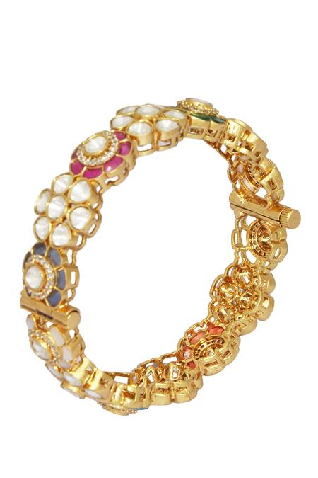 Shop Moh-Maya By Disha Khatri Gold Plated Crystals, Diamonds Floral Embellished Kada Online at Aza Fashions Shop_Moh-Maya By Disha Khatri_Gold Plated Crystals, Diamonds Floral Embellished Kada _Online_at_Aza_Fashions