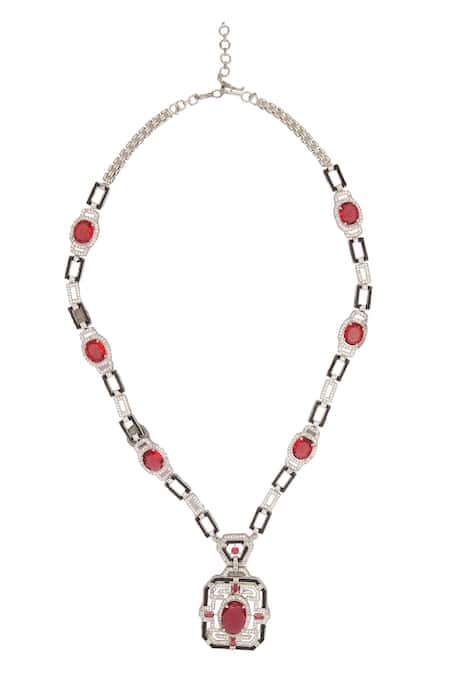 Buy Moh-Maya By Disha Khatri Silver Plated Stones Embellished Pendant Necklace Set Buy_Moh-Maya By Disha Khatri_Silver Plated Stones Embellished Pendant Necklace Set