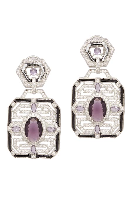 Buy_Moh-Maya By Disha Khatri_Silver Plated Stones Studded Pendant Necklace Set _Online_at_Aza_Fashions