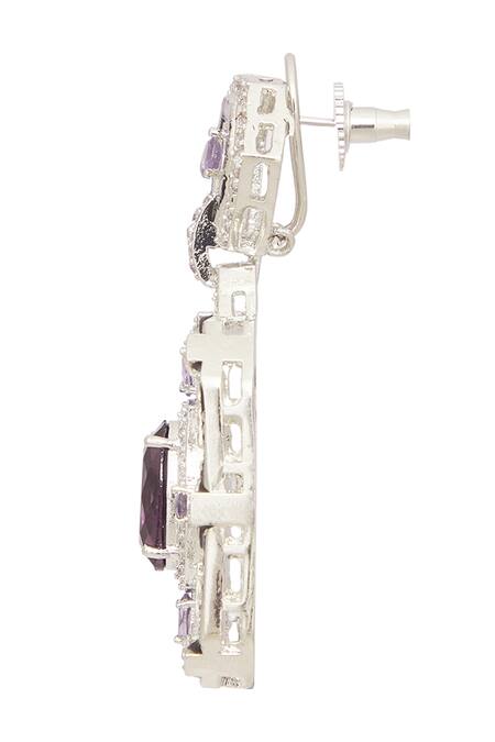 Shop_Moh-Maya By Disha Khatri_Silver Plated Stones Studded Pendant Necklace Set _Online_at_Aza_Fashions