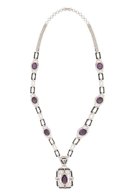 Moh-Maya By Disha Khatri_Silver Plated Stones Studded Pendant Necklace Set _at_Aza_Fashions