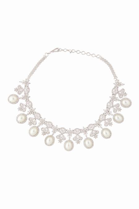 Moh-Maya By Disha Khatri Silver Plated Pearls, Stones Embellished Choker Set at Aza Fashions Moh-Maya By Disha Khatri_Silver Plated Pearls, Stones Embellished Choker Set _at_Aza_Fashions