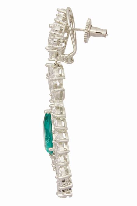 Buy_Moh-Maya By Disha Khatri_Silver Plated Stones Leaf Carved Necklace Set _Online_at_Aza_Fashions