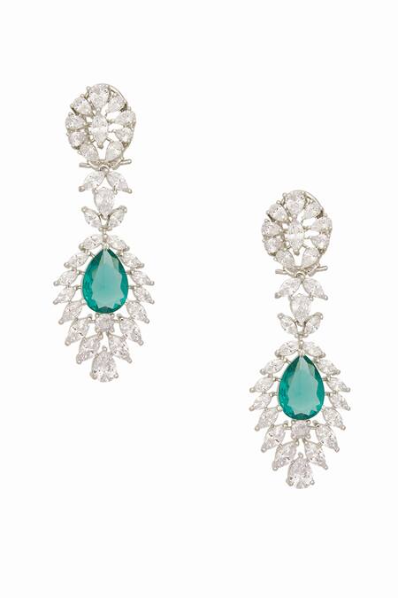 Shop_Moh-Maya By Disha Khatri_Silver Plated Stones Leaf Carved Necklace Set _Online_at_Aza_Fashions