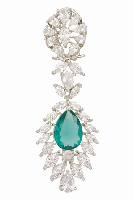 Moh-Maya By Disha Khatri_Silver Plated Stones Leaf Carved Necklace Set _at_Aza_Fashions