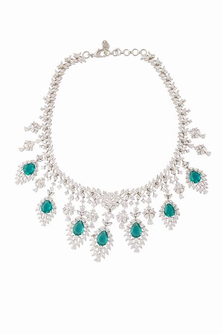 Buy_Moh-Maya By Disha Khatri_Silver Plated Stones Leaf Carved Necklace Set 