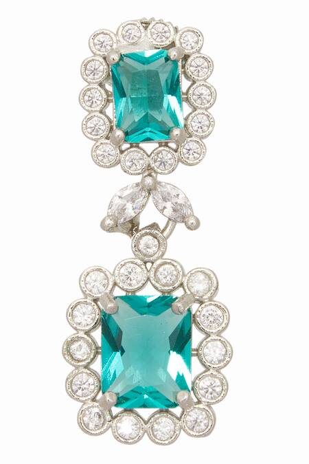 Shop_Moh-Maya By Disha Khatri_Silver Plated Stones Studded Pendant Necklace Set _Online_at_Aza_Fashions