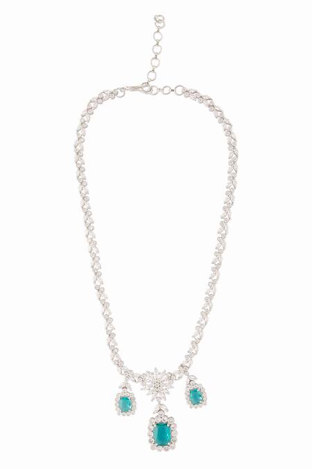 Buy_Moh-Maya By Disha Khatri_Silver Plated Stones Studded Pendant Necklace Set 