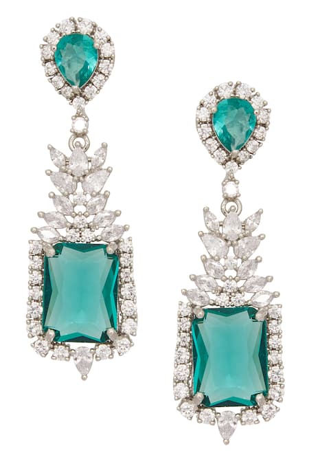 Moh-Maya By Disha Khatri_Silver Plated Stones Tear Drop Carved Necklace Set _Online_at_Aza_Fashions