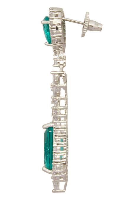 Shop_Moh-Maya By Disha Khatri_Silver Plated Stones Tear Drop Carved Necklace Set _Online_at_Aza_Fashions