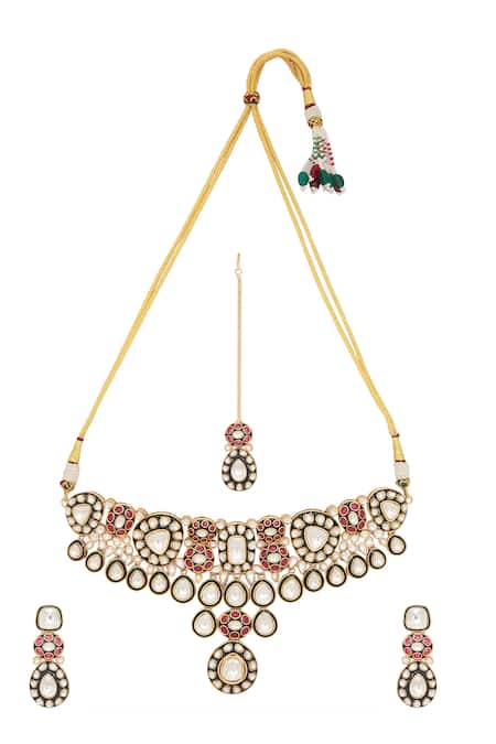 Shop Moh-Maya By Disha Khatri Gold Plated Stones Embellished Choker Set at Aza Fashions Shop_Moh-Maya By Disha Khatri_Gold Plated Stones Embellished Choker Set _at_Aza_Fashions