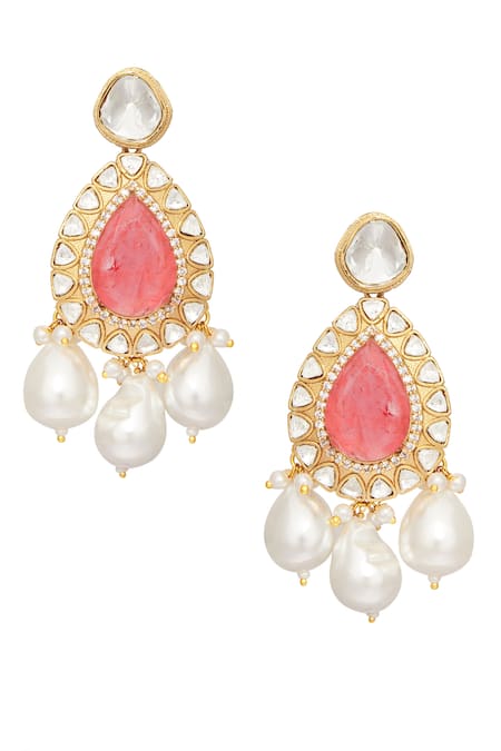 Moh-Maya By Disha Khatri_Gold Plated Pearls, Diamonds, Crystals Stone Studded Choker Necklace Set _Online_at_Aza_Fashions