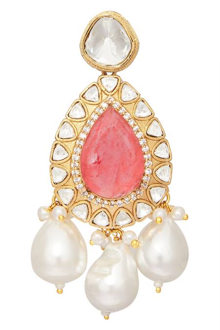 Buy_Moh-Maya By Disha Khatri_Gold Plated Pearls, Diamonds, Crystals Stone Studded Choker Necklace Set _Online_at_Aza_Fashions