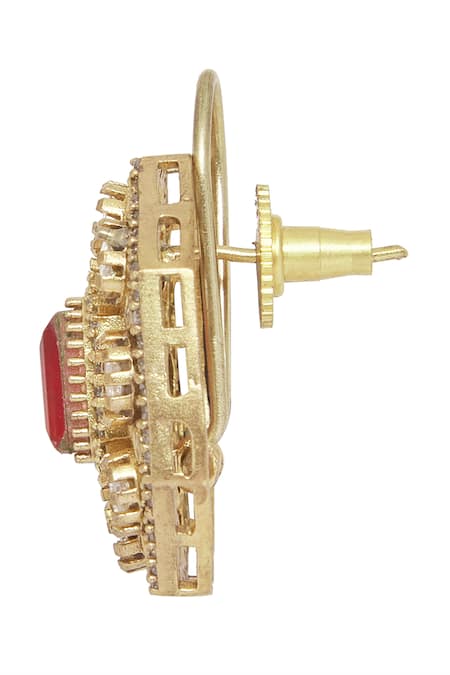 Shop_Moh-Maya By Disha Khatri_Gold Plated Stones, Zari Hexagon Carved Choker Set _Online_at_Aza_Fashions