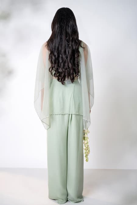 Aanchal Vijaywargi Garden Embroidered Poncho Palazzo Pant Set 