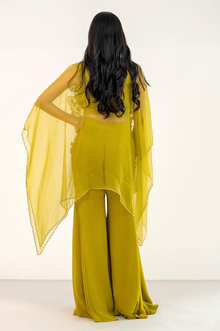 Aanchal Vijaywargi Floral Throw On Cape Bell Bottom Pant Set 