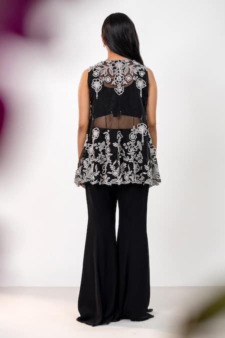 Aanchal Vijaywargi Midnight Bloom Embroidered Jacket Bell Bottom Pant 