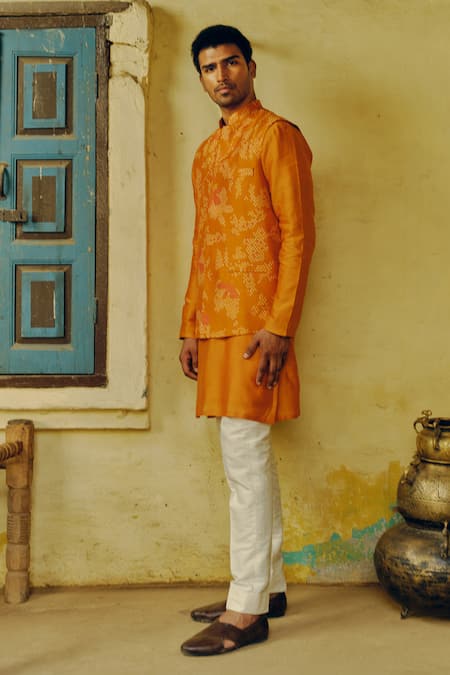 Drishti & Zahabia Bandhej Print Bundi & Kurta Set 