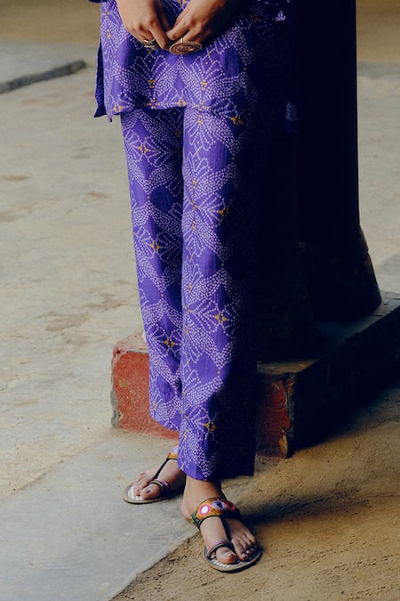 Drishti & Zahabia_Purple Silk, Crepe Diamonds, Gota Scallop Fleur Bandhej Print Kurta With Pant _Online_at_Aza_Fashions