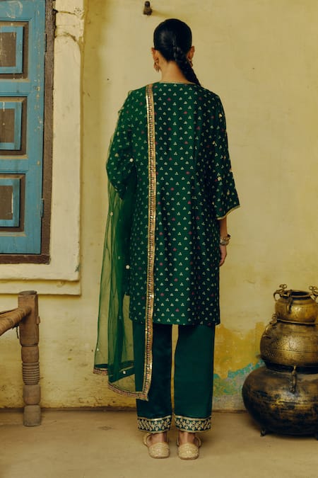 Drishti & Zahabia Bandhani Pyramid Motif Print Kurta Pant Set 