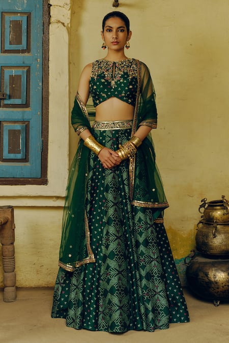 Drishti & Zahabia Bandhej Print & Aari Embroidered Lehenga Set 