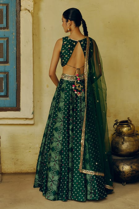 Drishti & Zahabia Bandhej Print & Aari Embroidered Lehenga Set 