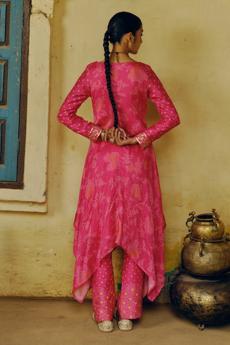 Drishti & Zahabia Bandhej Mosaic Bloom Print Tunic With Pant 